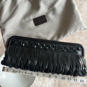 Katherine Kwei New York elongated leather clutch with beads